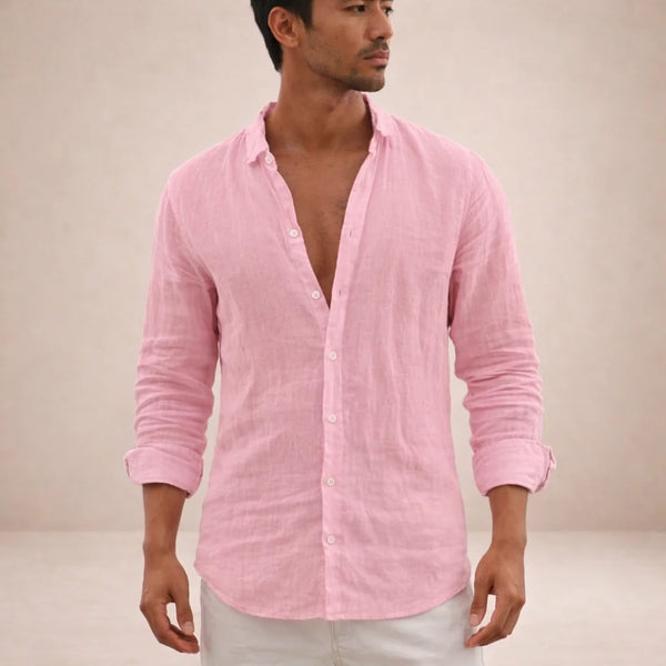 Men's Linen Button-Down Shirt — Milo Long Sleeve Summer Blouse