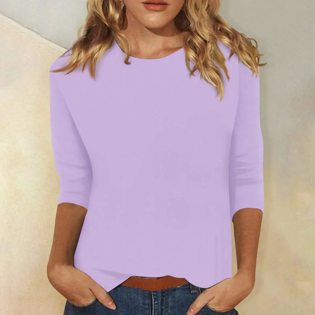 Purple Women's Long Sleeve Crew Neck Top — Jillian Basic Cotton Solid - Front Pose