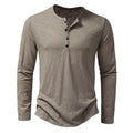 Men's Long Sleeve Henley Shirt — Thea Button-Front Slub Cotton