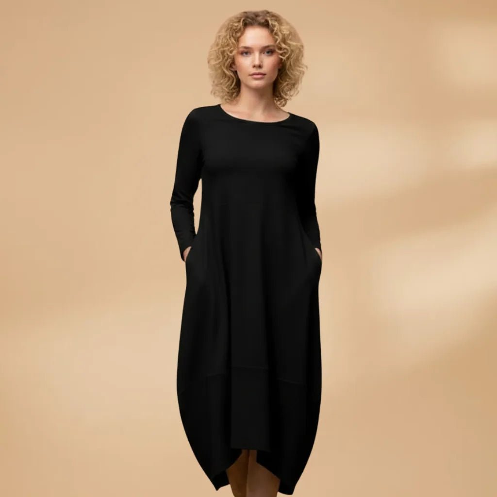 Beatrice | Classic Women Midi Dress with Long Sleeves - Black - 7