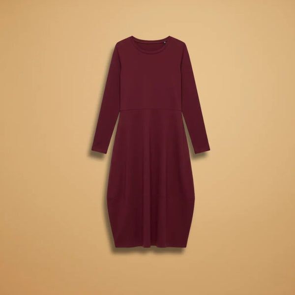 Beatrice | Classic Women Midi Dress with Long Sleeves - Burgundy - 1