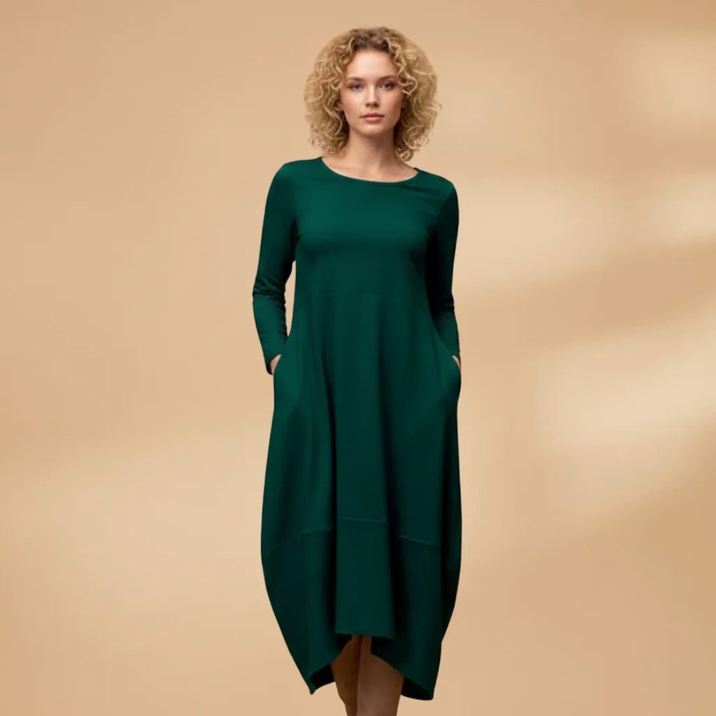 Beatrice | Classic Women Midi Dress with Long Sleeves - Dark Green - 6