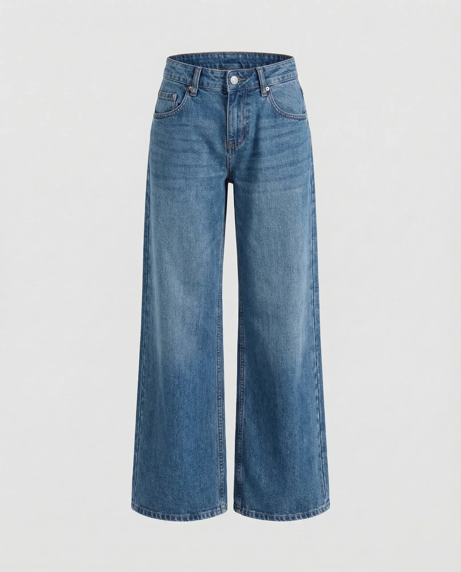 Blue Women's Low Rise Straight Leg Jeans - Flat Lay Medium