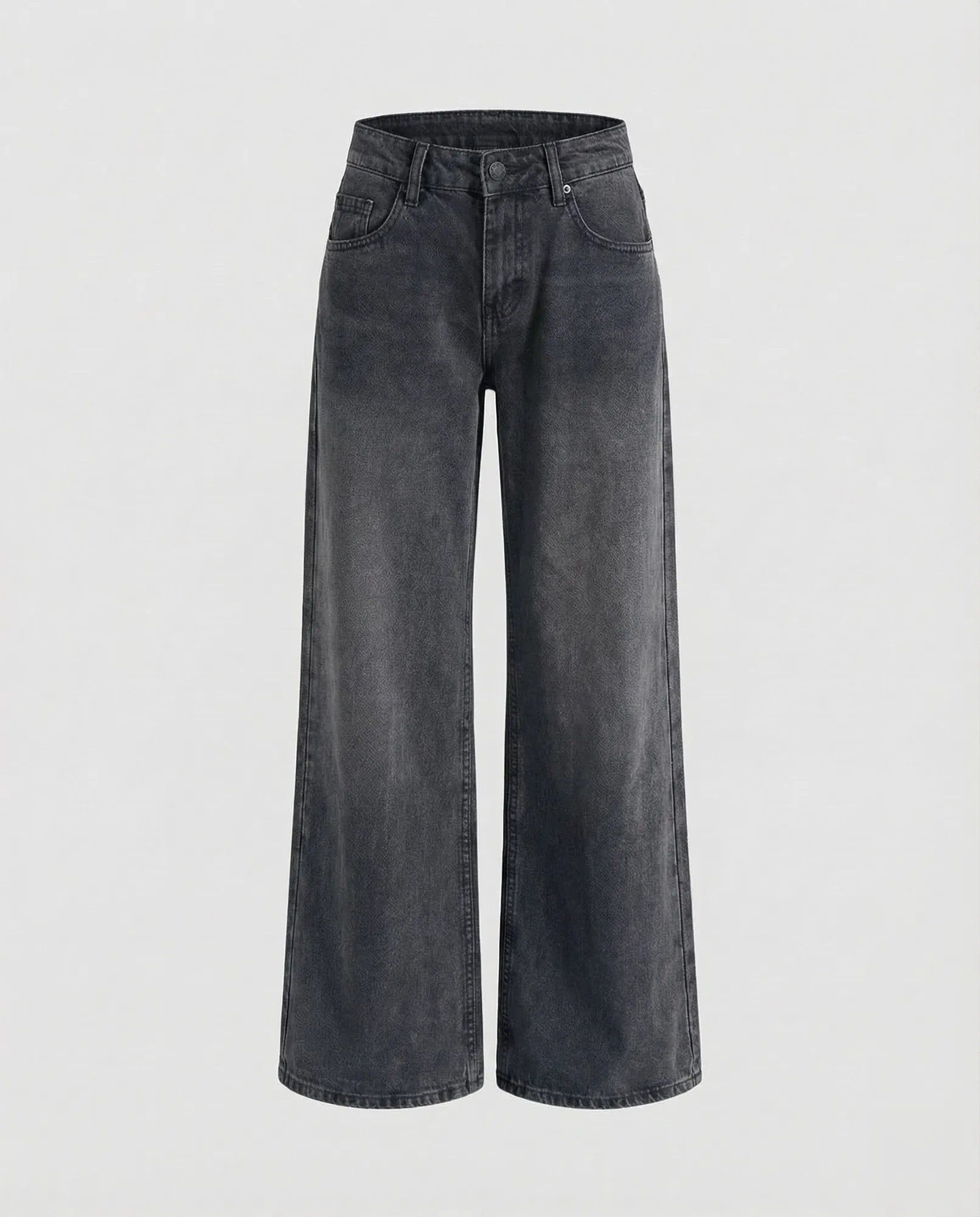 Dark Gray Women's Low Rise Straight Leg Jeans - Flat Lay Charcoal