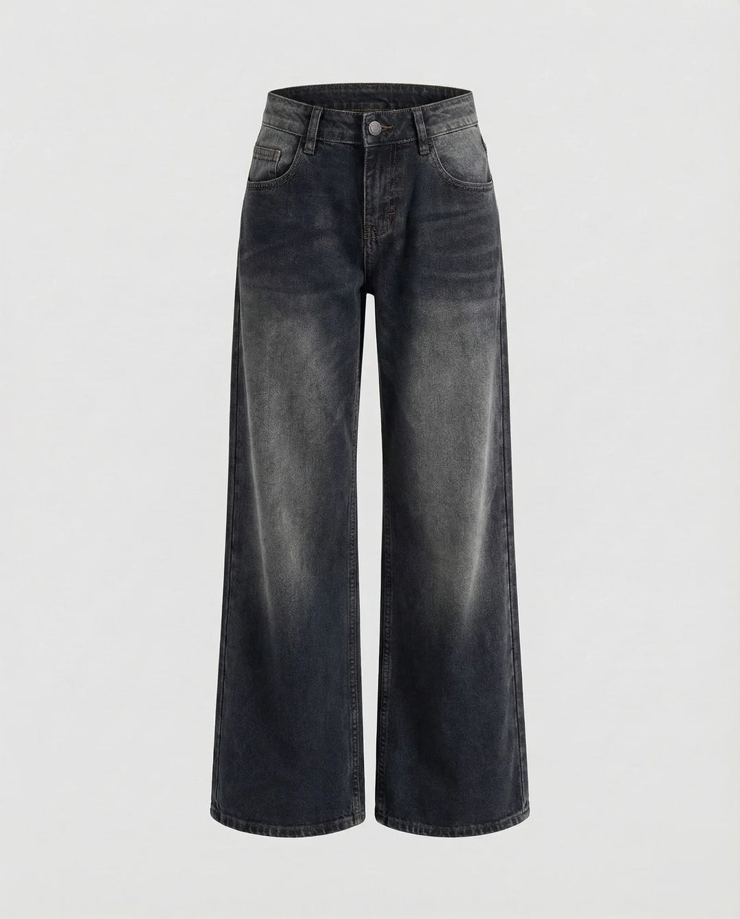 Dark Gray Women's Low Rise Straight Leg Jeans - Flat Lay Gradient