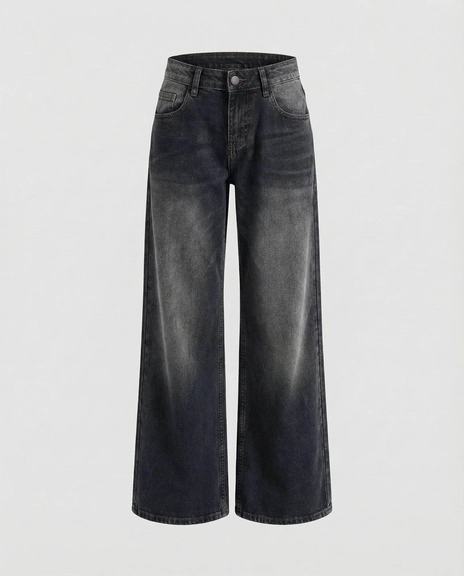 Dark Gray Women's Low Rise Straight Leg Jeans - Flat Lay Gradient