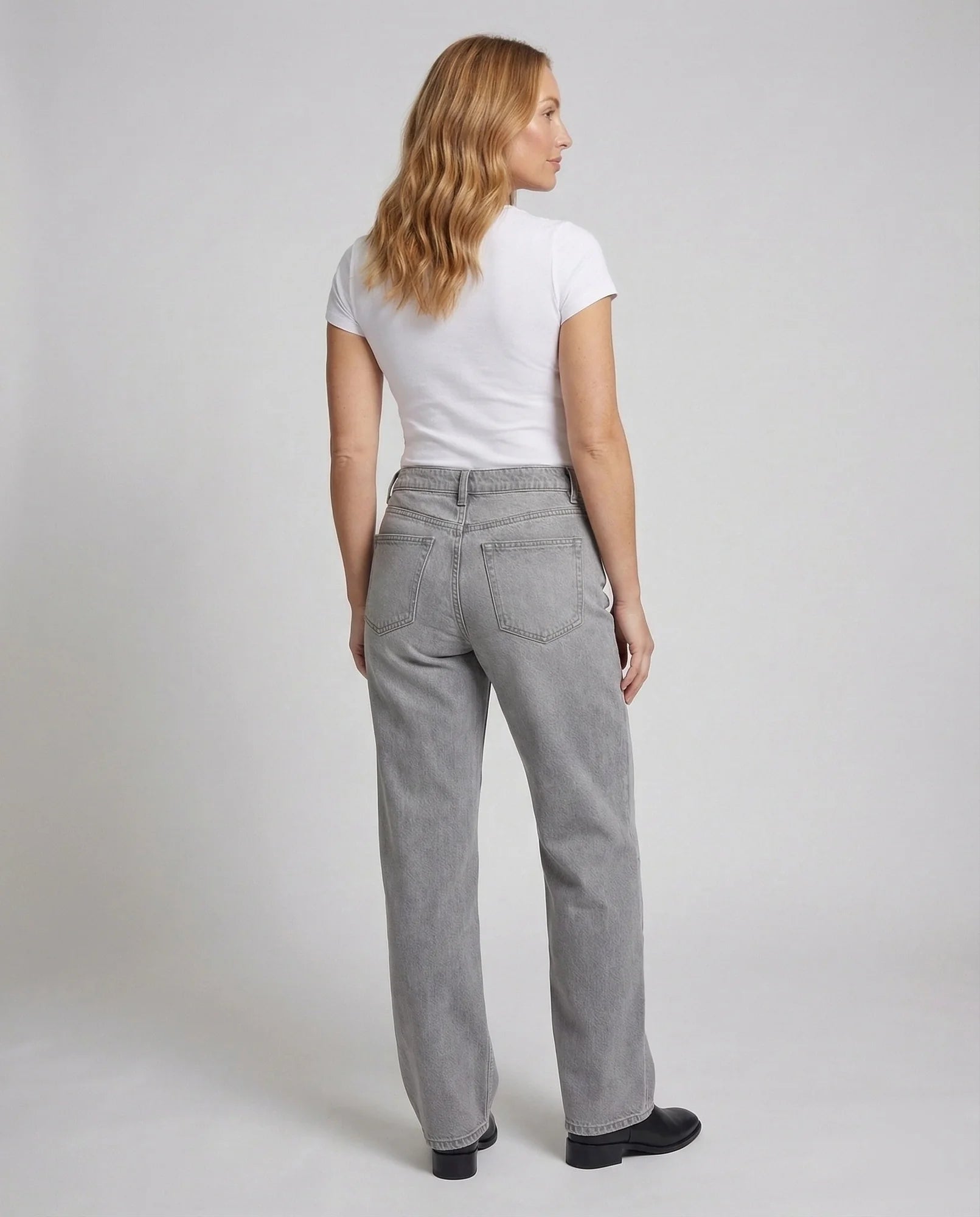 Light Gray Women's Low Rise Straight Leg Jeans - Back Detail