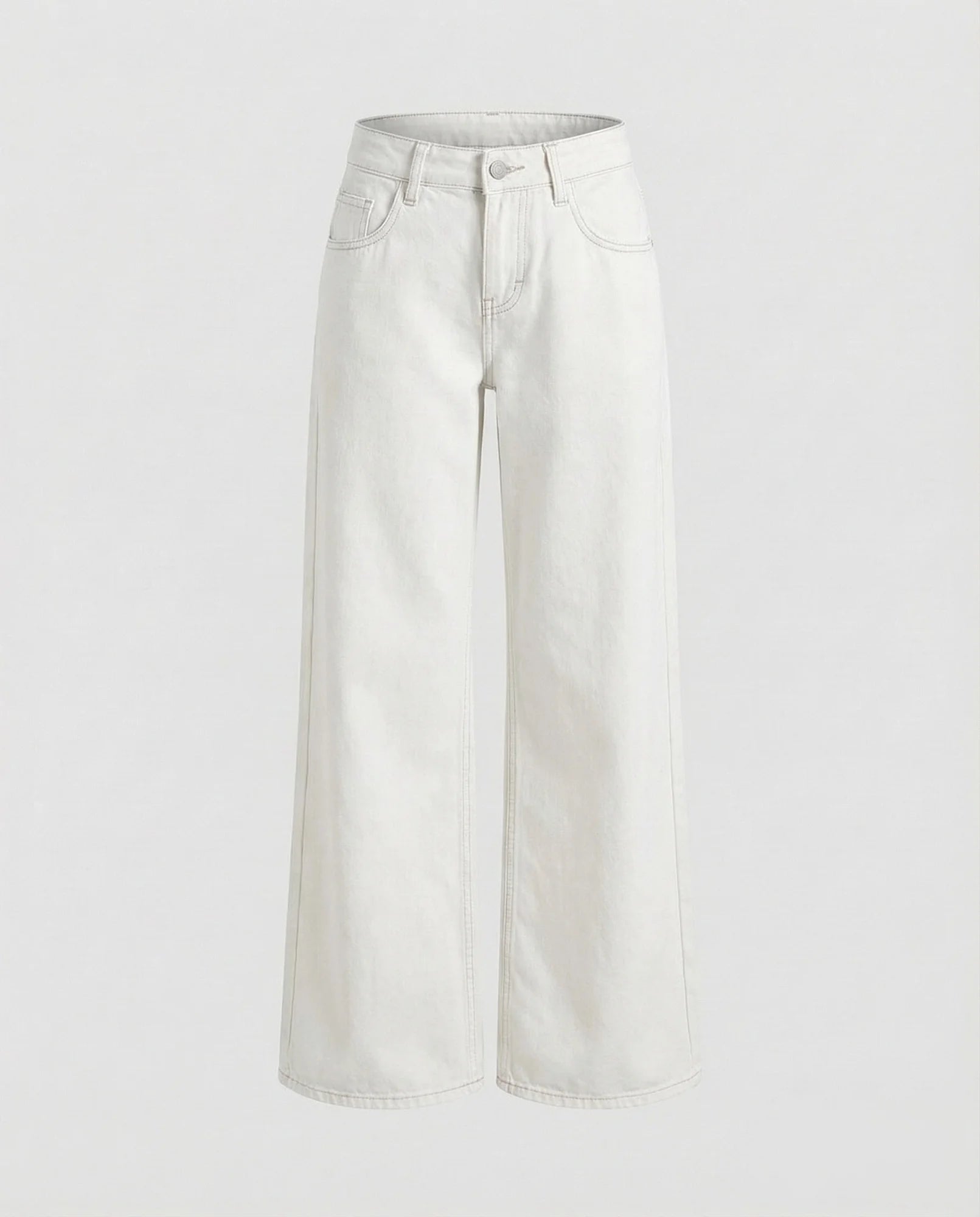 White Women's Low Rise Straight Leg Jeans - Flat Lay