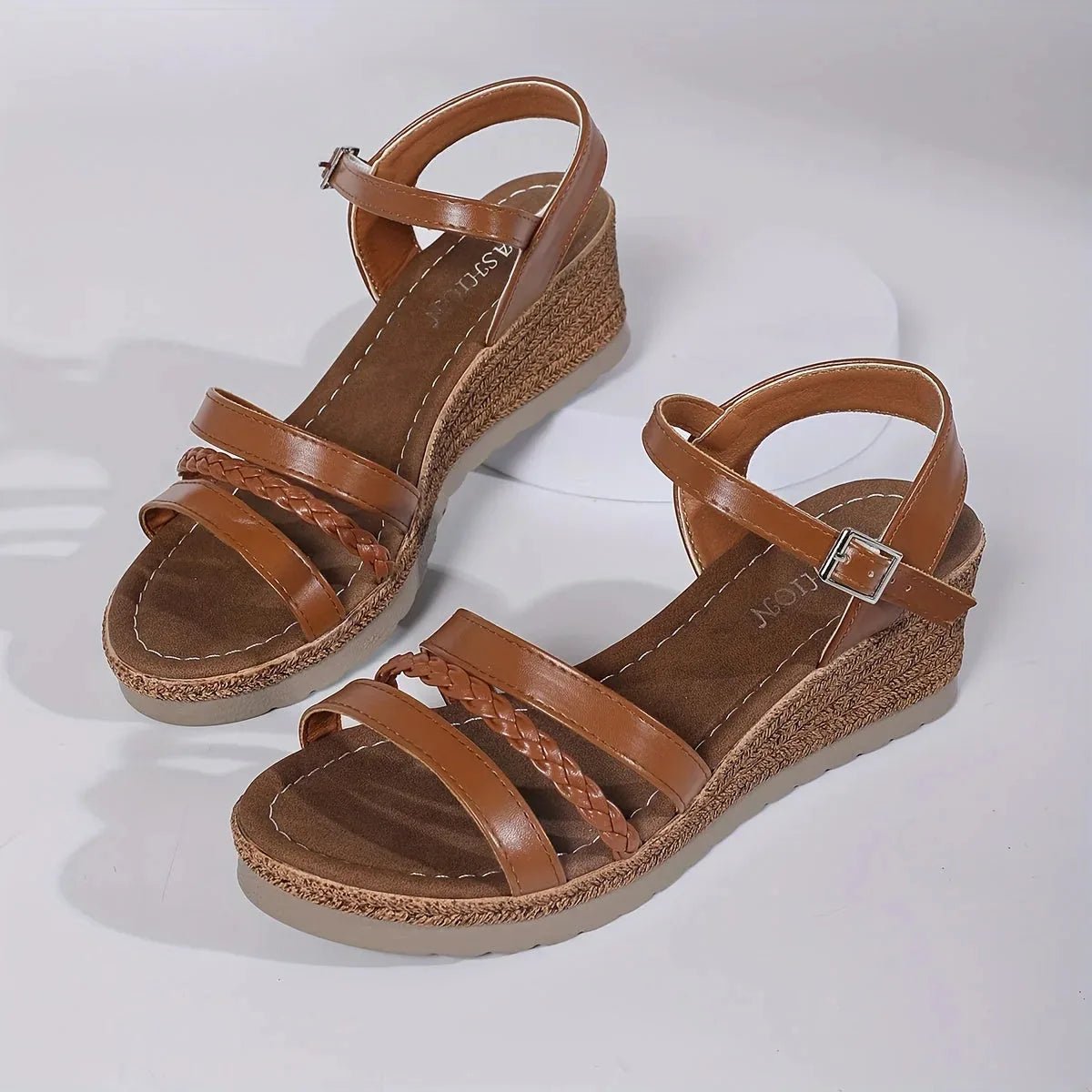 Thea | Margaret Braided Strap Wedge Sandals - Brown - 4