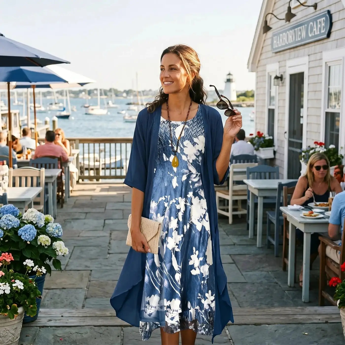 Blue Women's Floral Maxi Dress with Cardigan Set - Worn Lifestyle