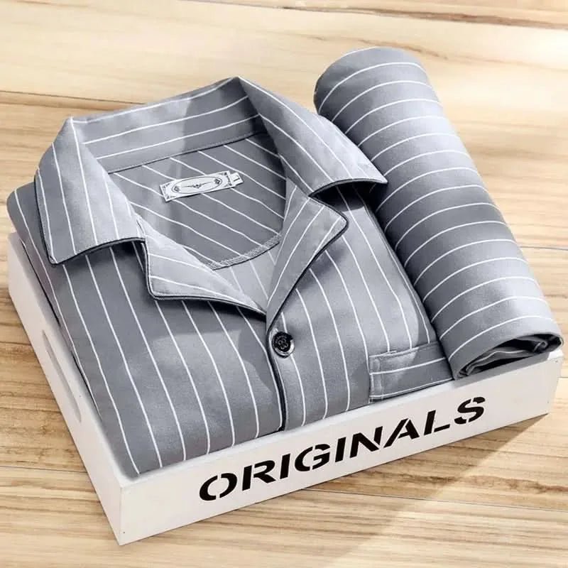 Xavier | Men's Button - Up Pajama Set with Feather Print - Gray - 8