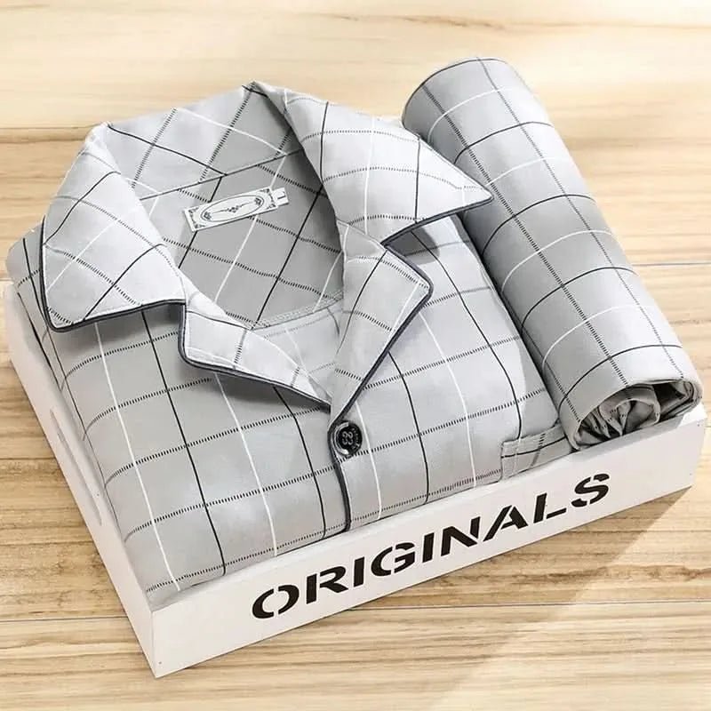 Xavier | Men's Button - Up Pajama Set with Feather Print - Light Gray - 6