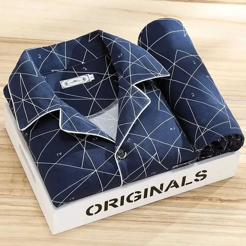 Xavier | Men's Button - Up Pajama Set with Feather Print - Gray - 9