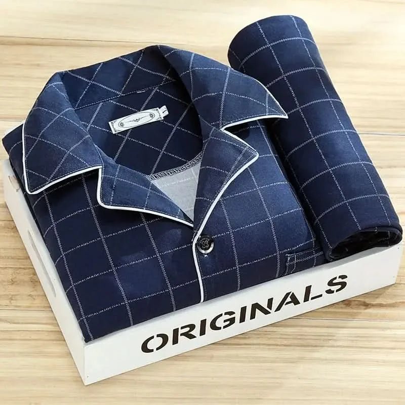 Xavier | Men's Button - Up Pajama Set with Feather Print - Dark Gray - 5