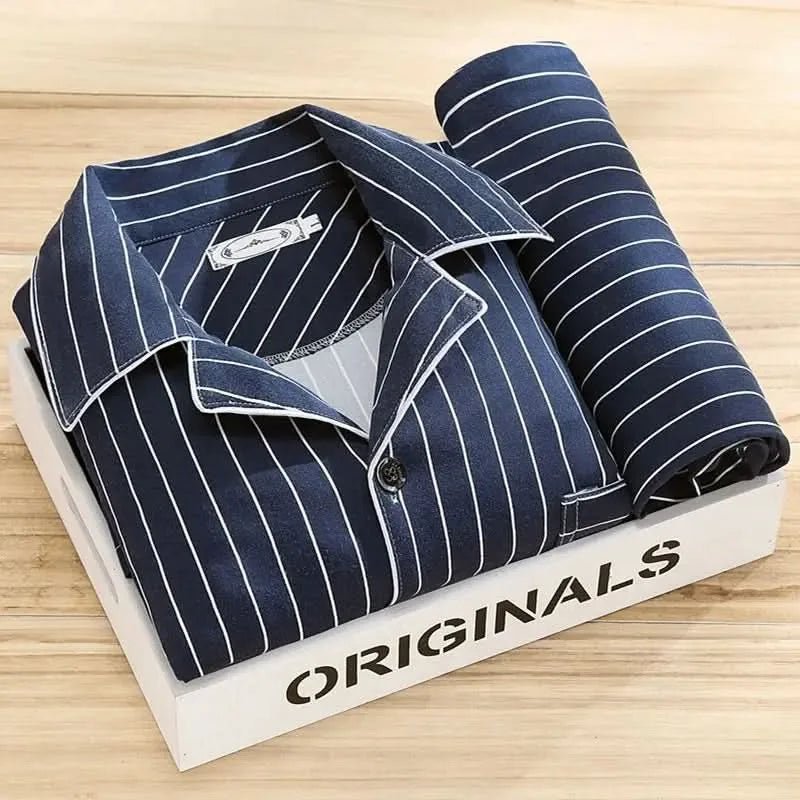 Xavier | Men's Button - Up Pajama Set with Feather Print - Navy Blue - 7