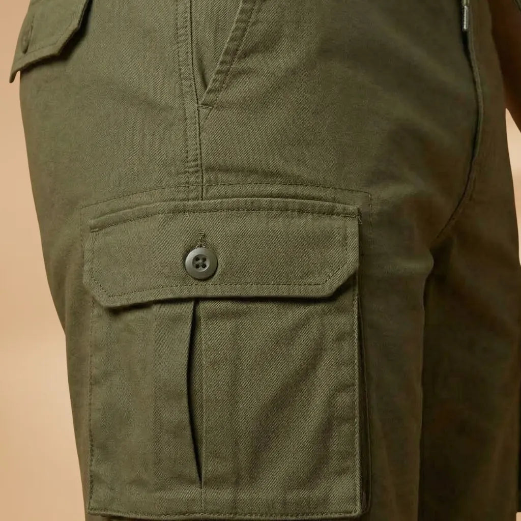 Army Men's Cargo Shorts — Henry Drawstring Pockets Military - Green Cargo Pocket Closeup
