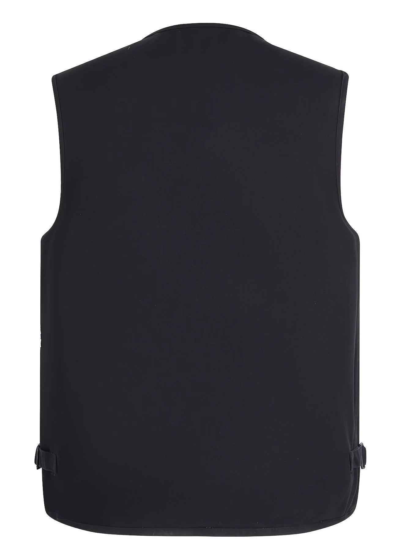 Black Men's Denim Cargo Vest — Callum Multi-Pocket Washed V-Neck - Flat Lay Back