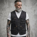 Men's Denim Cargo Vest — Callum Multi-Pocket Washed V-Neck