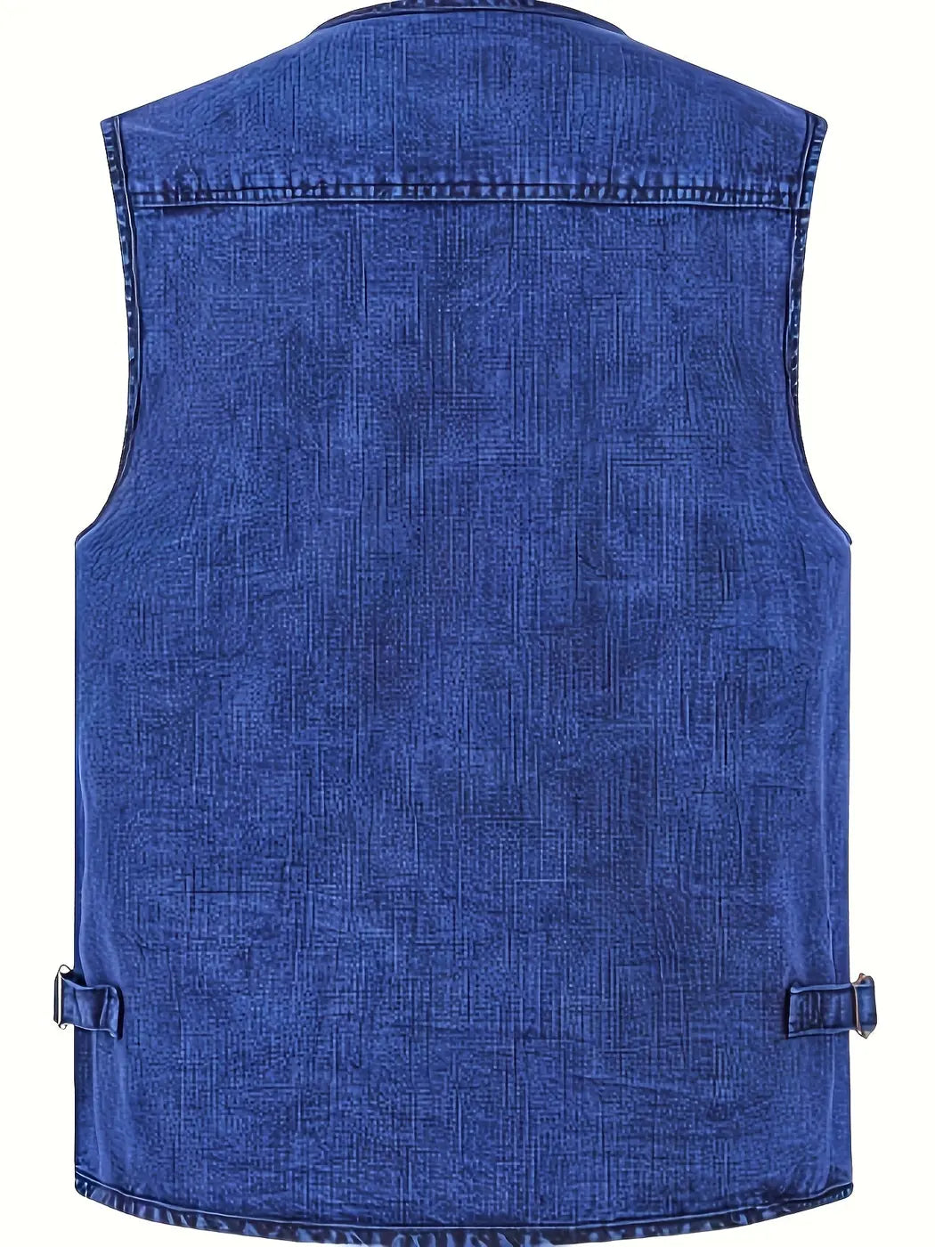 Deep Men's Denim Cargo Vest — Callum Multi-Pocket Washed V-Neck - Sky Blue Flat Lay Back