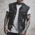 Men's Distressed Denim Vest — Emmett Sleeveless Button-Front