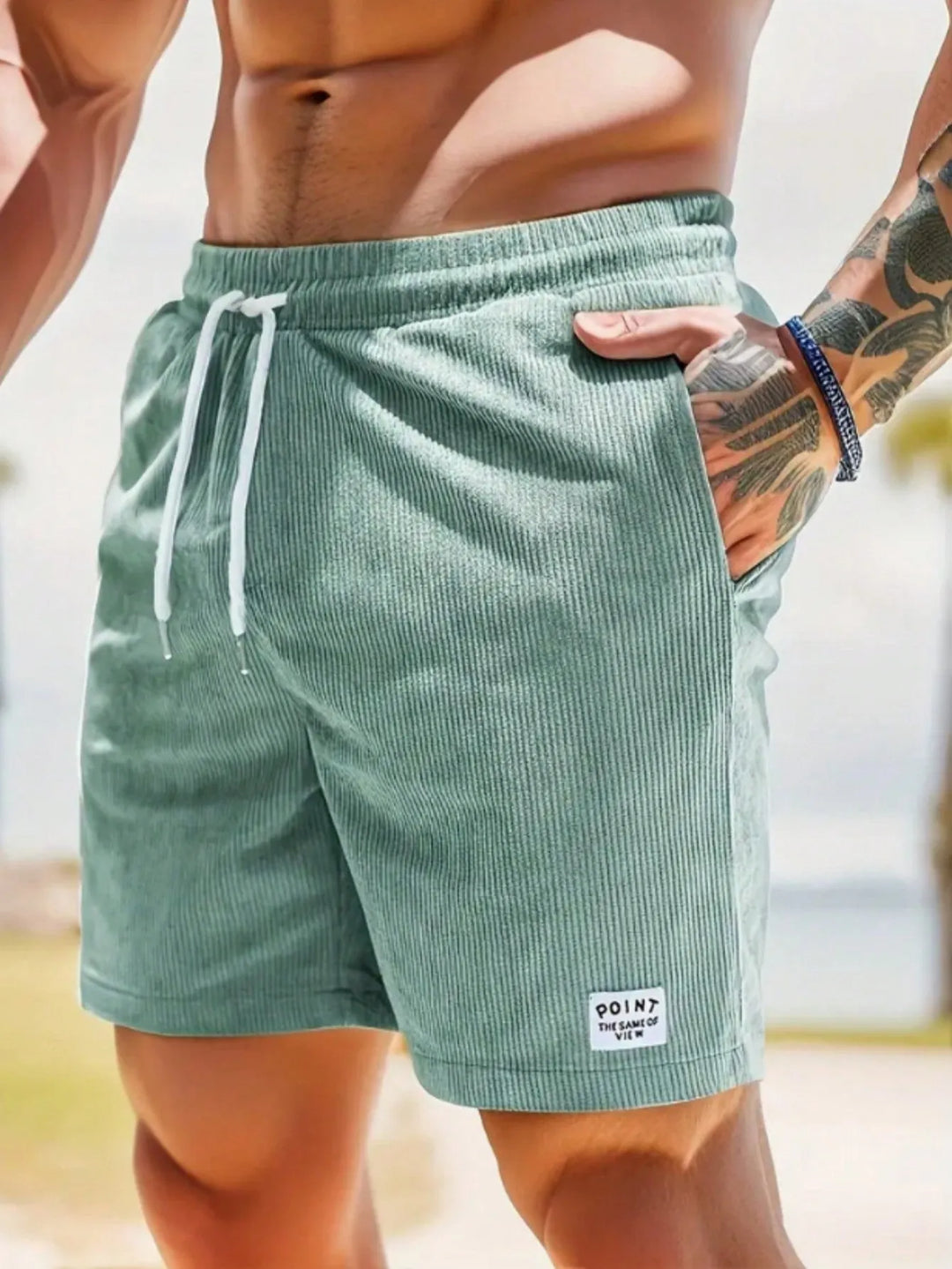 Green Men's Drawstring Summer Shorts — Levi Corduroy Casual Beach - Summer Lifestyle