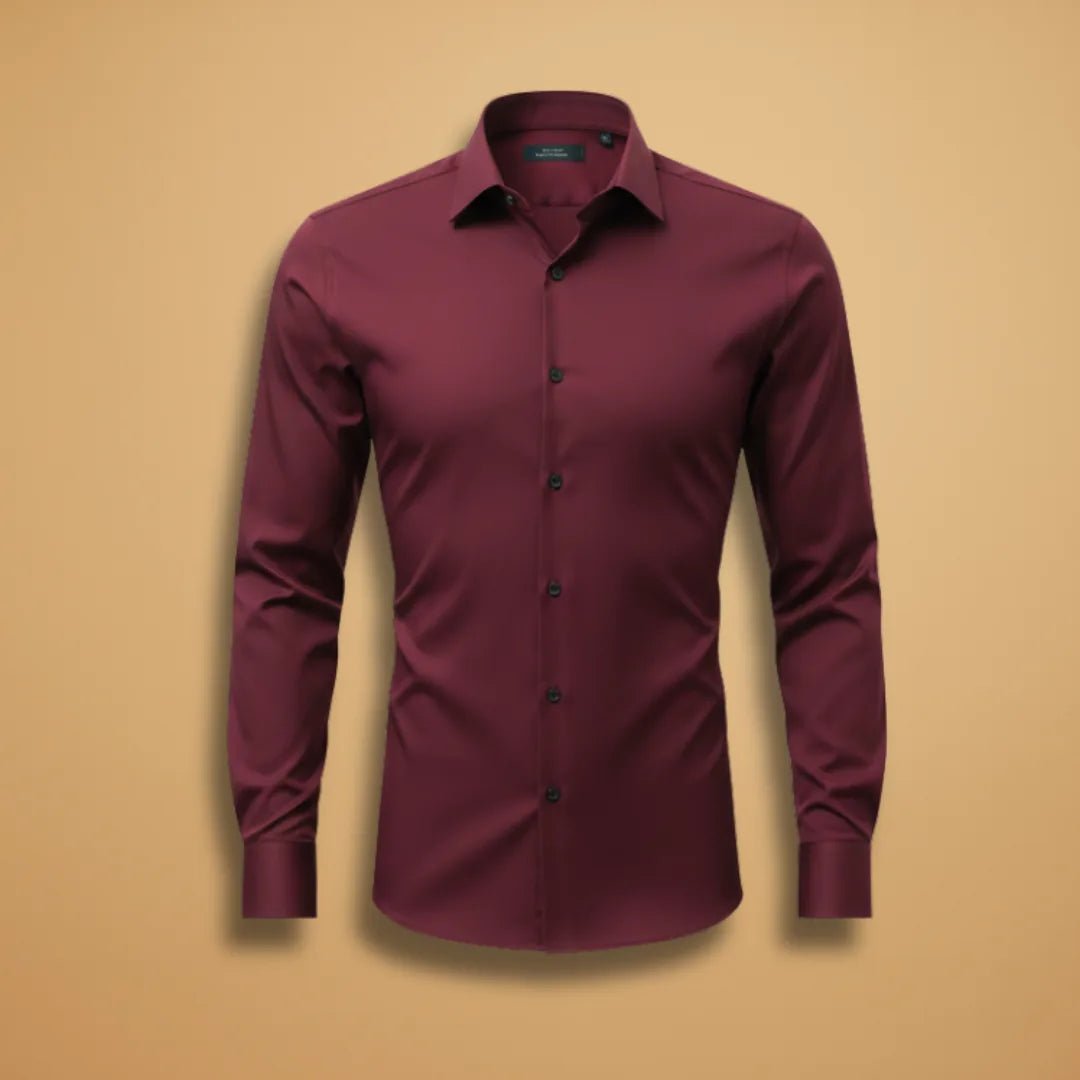 Theo | Men's Fitted Shirt with Structured Collar - Burgundy - 1