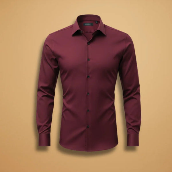 Theo | Men's Fitted Shirt with Structured Collar - Burgundy - 1