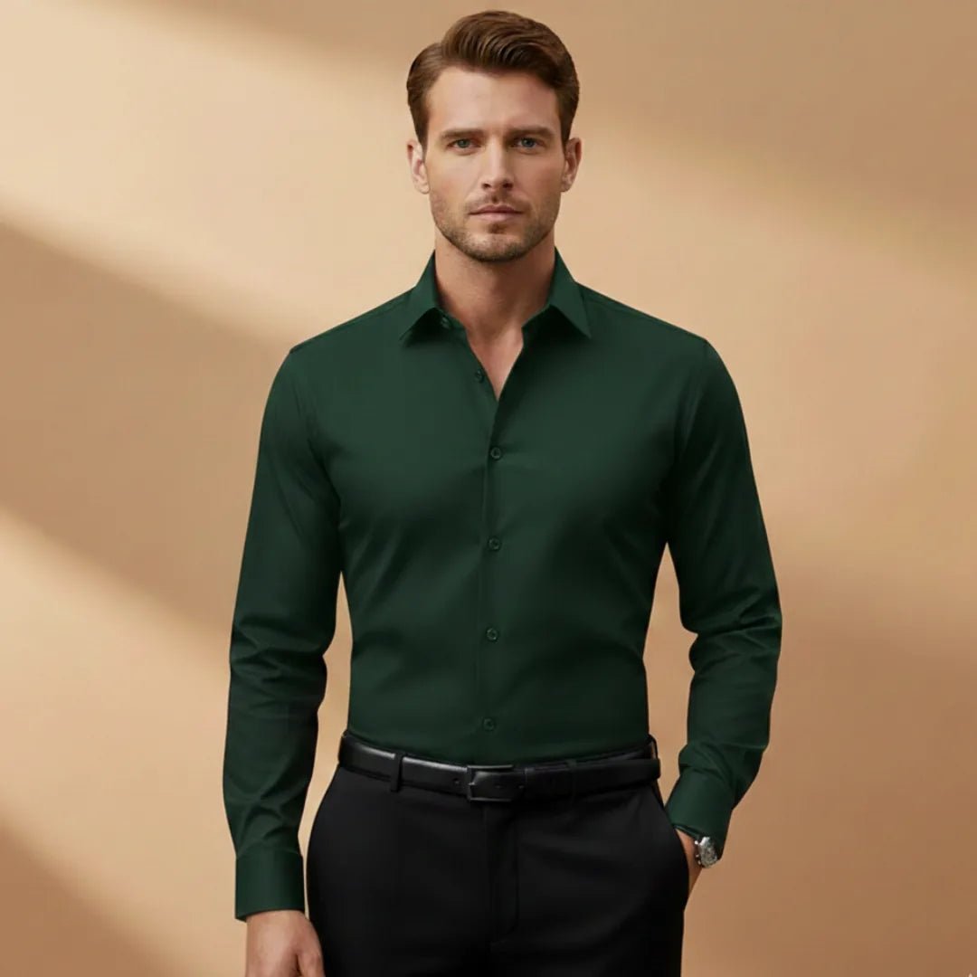 Theo | Men's Fitted Shirt with Structured Collar - Dark Green - 9