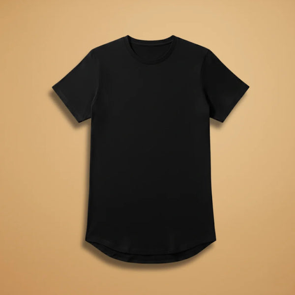 Black Men's Fitted Workout T-Shirt — Eli Athletic Crew Neck Short Sleeve - Flat Lay