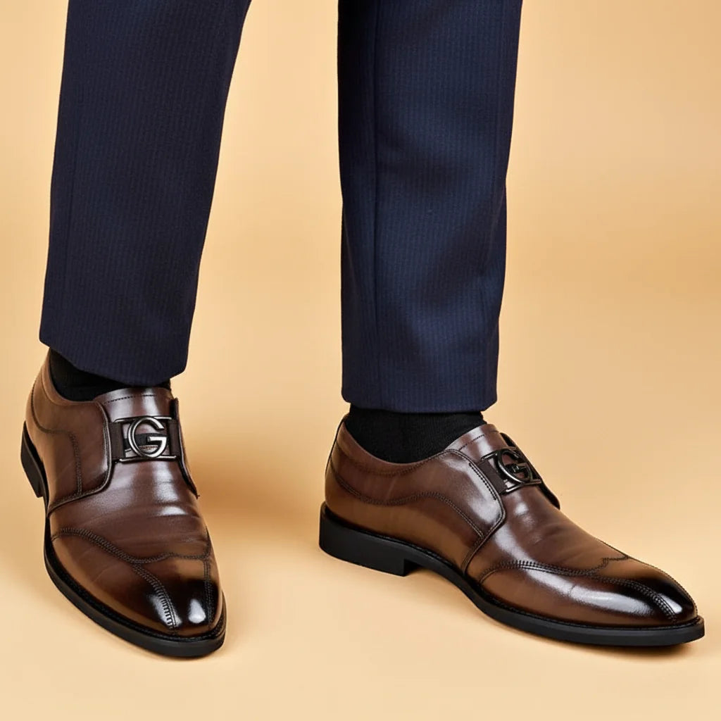 Brown Men's Handmade Leather Shoes — Cole Monk Strap Business Formal - Worn Lifestyle