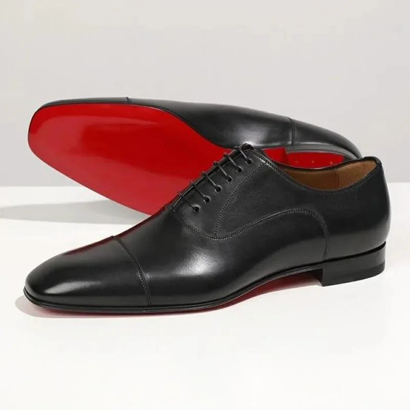 Black Men's Italian Leather Oxford Shoes — Hugo Cap Toe Business Formal - Studio Profile Elegant