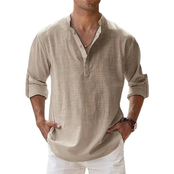 Men's Linen Henley Summer Shirt — Brody Button Neck Relaxed