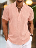Men's Linen V-Neck Polo Shirt with Short Sleeves — Jack Button-Front Casual