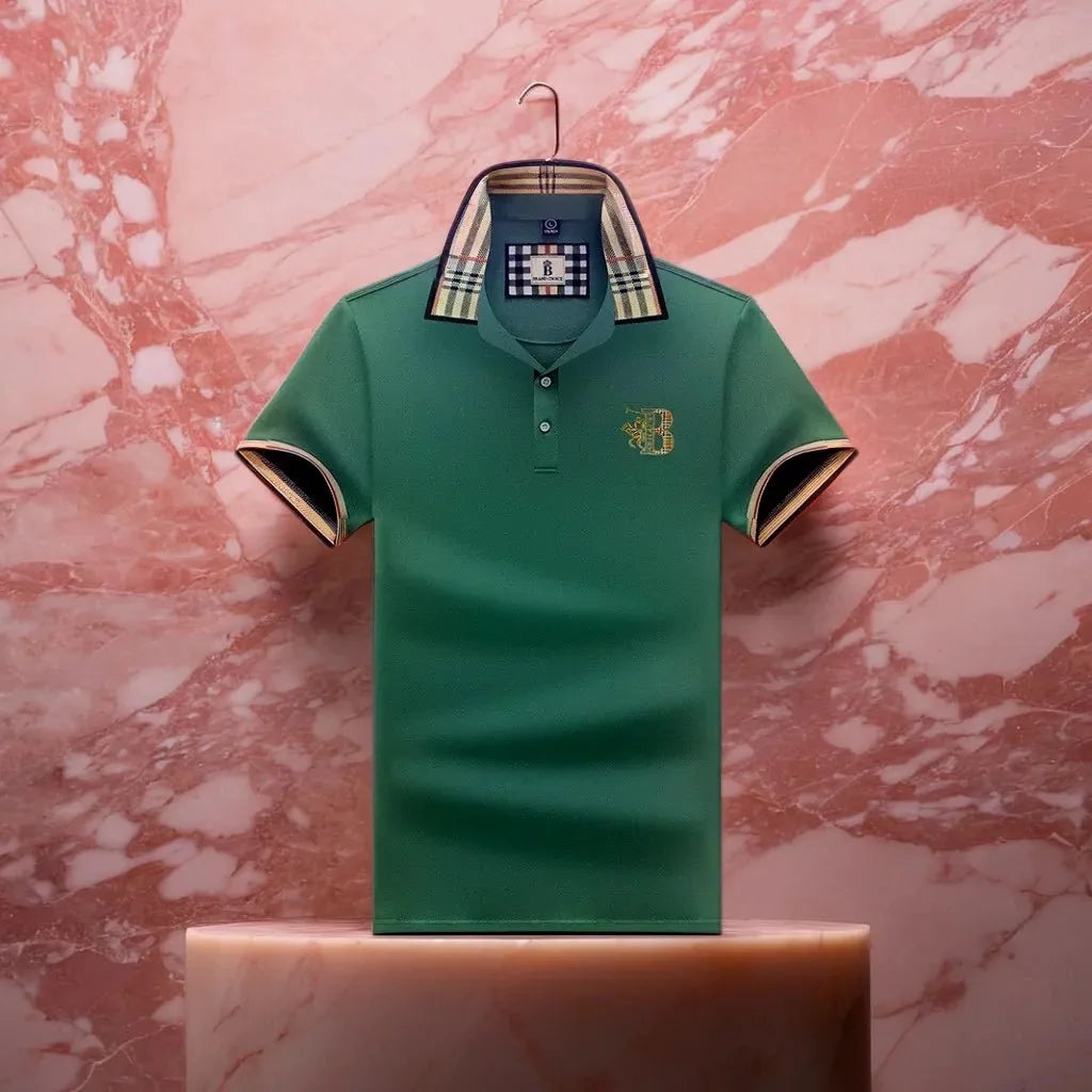 Green Men's Polo Shirt — Alfie Plaid Collar Short Sleeve - Brooks Hanging Pink