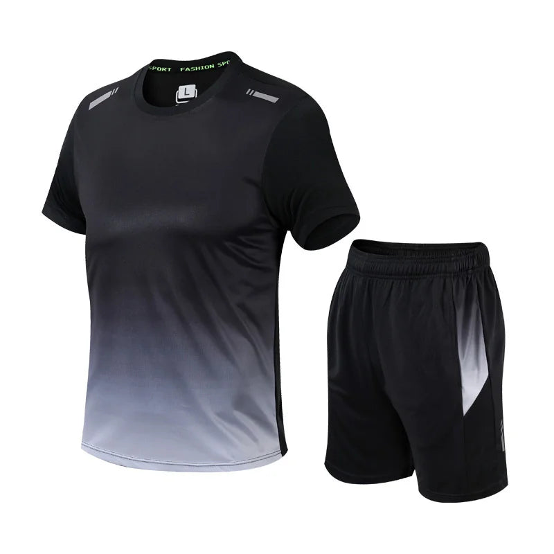 Gray Men's Quick Dry Athletic Set — Ben Gradient Short Sleeve - Gradient Detail