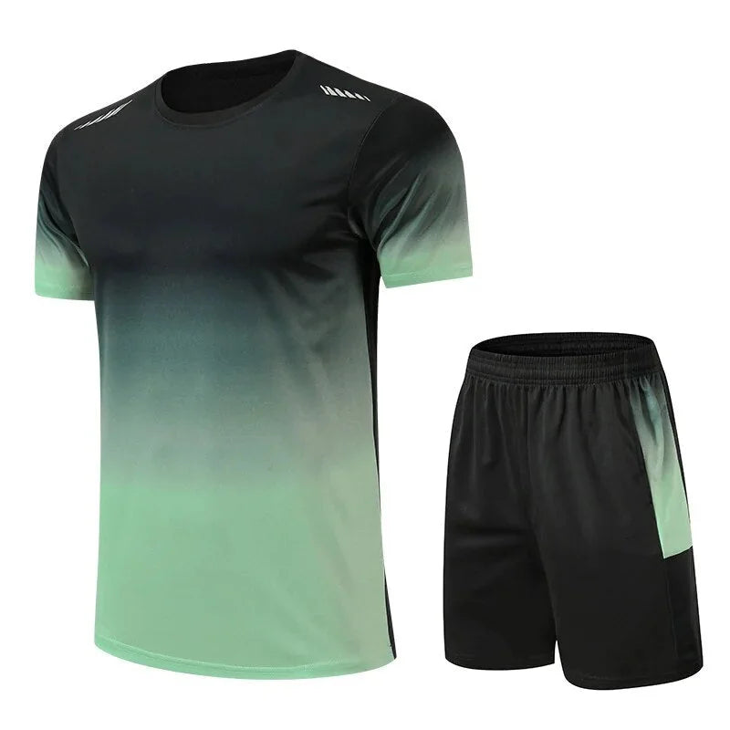 Green Men's Quick Dry Athletic Set — Ben Gradient Short Sleeve - Worn Lifestyle