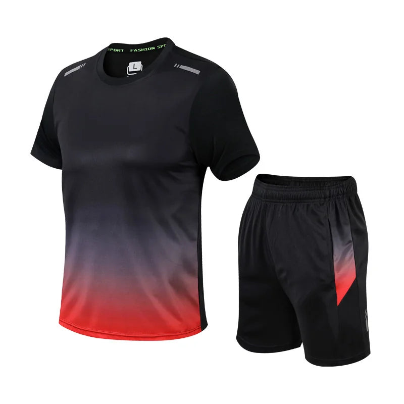 Red Men's Quick Dry Athletic Set — Ben Gradient Short Sleeve - Back Detail
