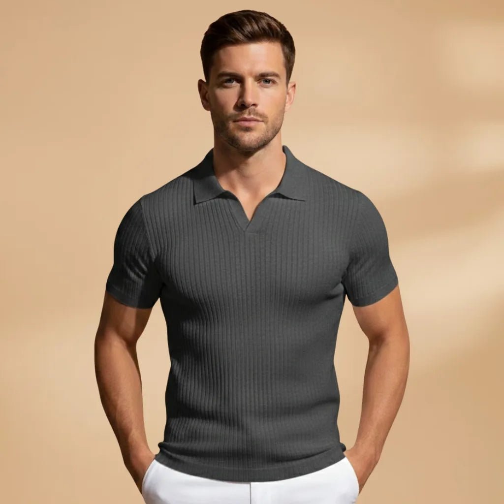 Elliot | Stylish Men's Ribbed Polo Slim Fit Short Sleeve - Dark Gray - 9