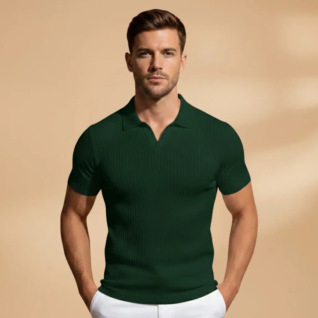 Elliot | Stylish Men's Ribbed Polo Slim Fit Short Sleeve - Green - 8