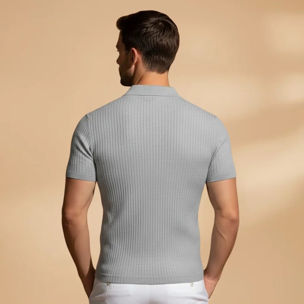 Elliot | Stylish Men's Ribbed Polo Slim Fit Short Sleeve - Light Gray - 4