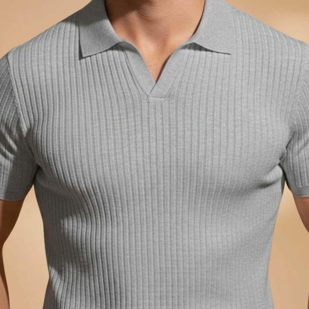Elliot | Stylish Men's Ribbed Polo Slim Fit Short Sleeve - Light Gray - 5