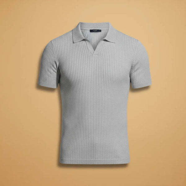 Elliot | Stylish Men's Ribbed Polo Slim Fit Short Sleeve - Light Gray - 1