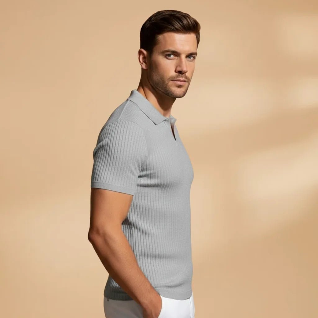 Elliot | Stylish Men's Ribbed Polo Slim Fit Short Sleeve - Light Gray - 3