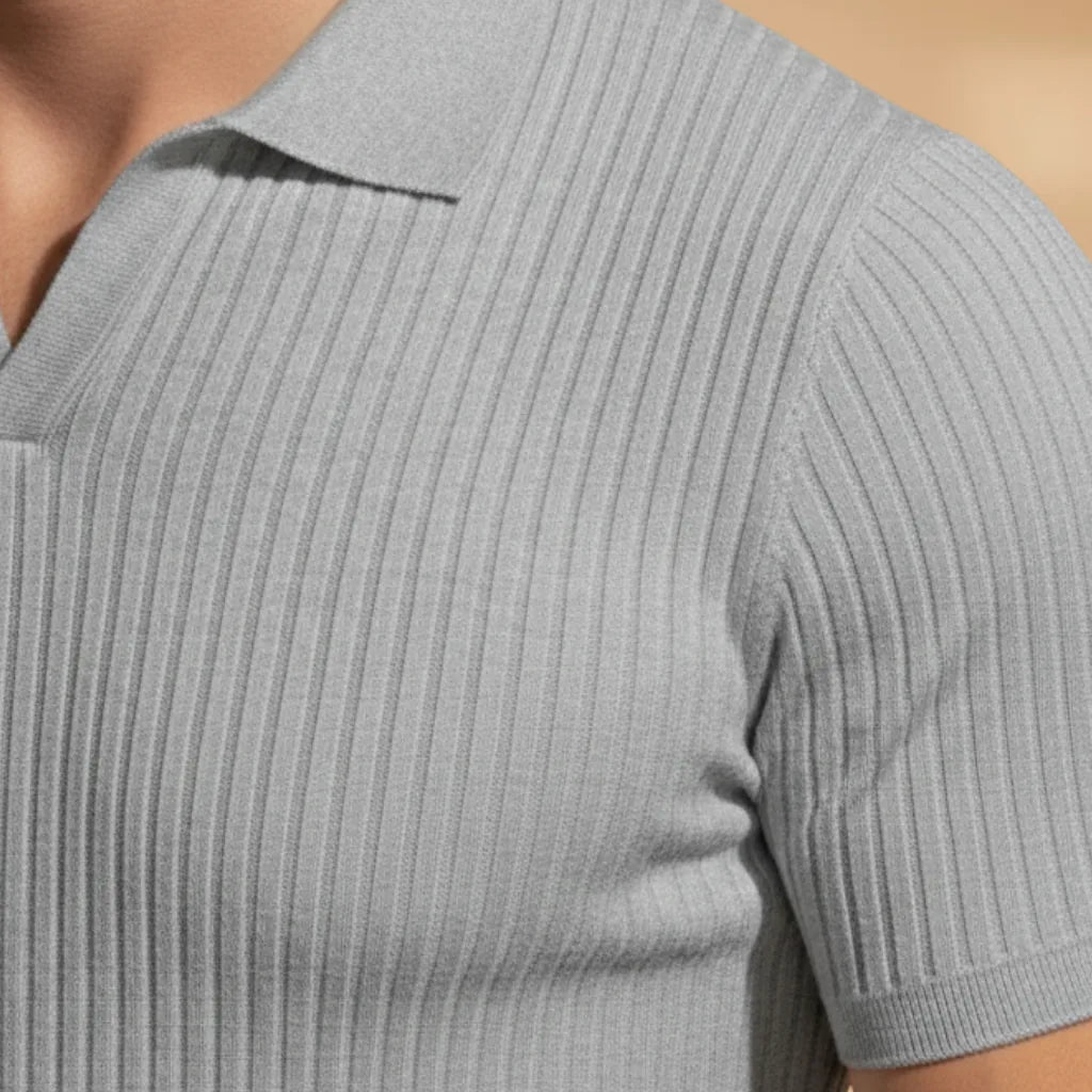 Elliot | Stylish Men's Ribbed Polo Slim Fit Short Sleeve - Light Gray - 6