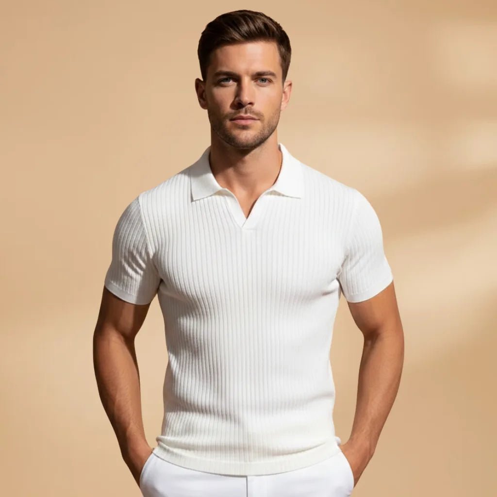 Elliot | Stylish Men's Ribbed Polo Slim Fit Short Sleeve - White - 7