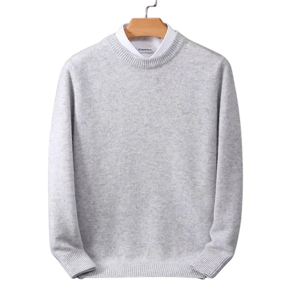 Gray Men's Round Neck Knit Pullover Sweater — Archie Ribbed Long Sleeve - Front Full
