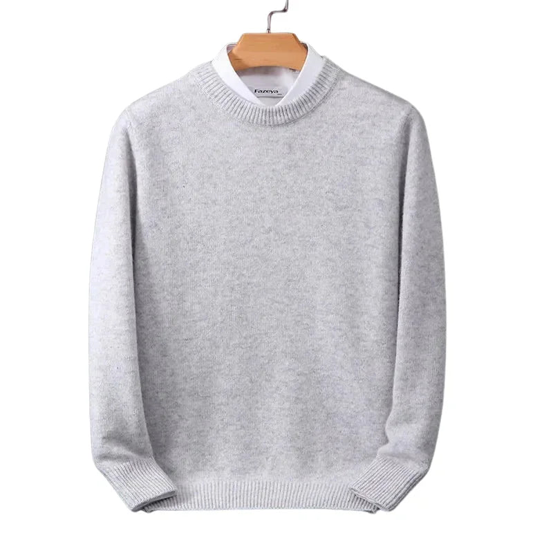 Gray Men's Round Neck Knit Pullover Sweater — Archie Ribbed Long Sleeve - Front Full