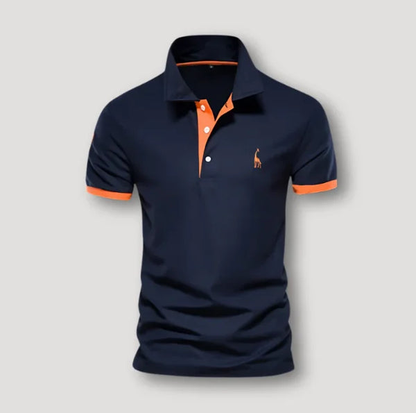 Donkerblauw Men's Short Sleeve Polo Shirt — Harrison Contrast Trim Slim Fit - Front Full