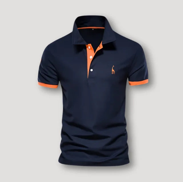 Donkerblauw Men's Short Sleeve Polo Shirt — Harrison Contrast Trim Slim Fit - Front Full