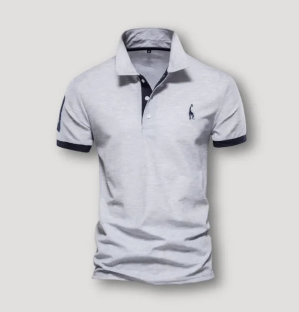 Grijs Men's Short Sleeve Polo Shirt — Harrison Contrast Trim Slim Fit - Front Flat